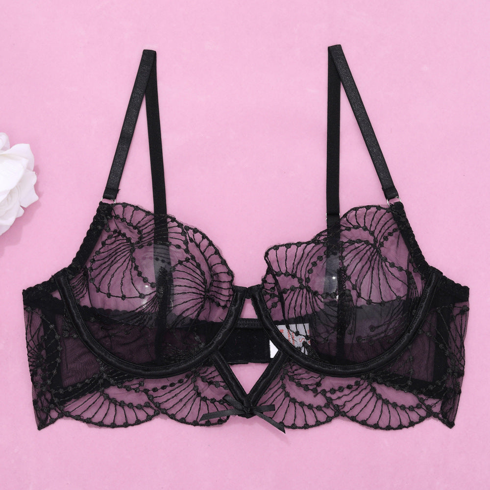 Elegance Sheer Bra and Panty Ensemble with Suspenders Back Bra