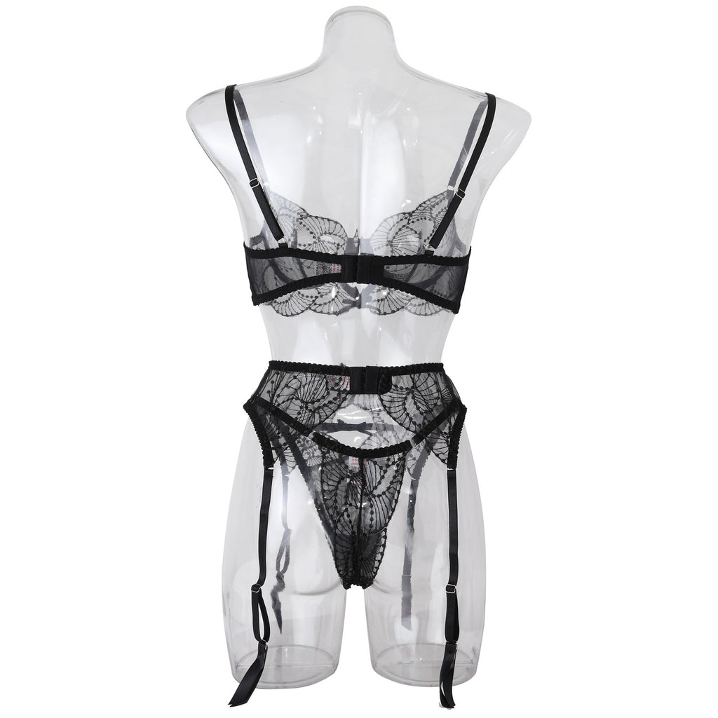 Elegance Sheer Bra and Panty Ensemble with Suspenders Back View