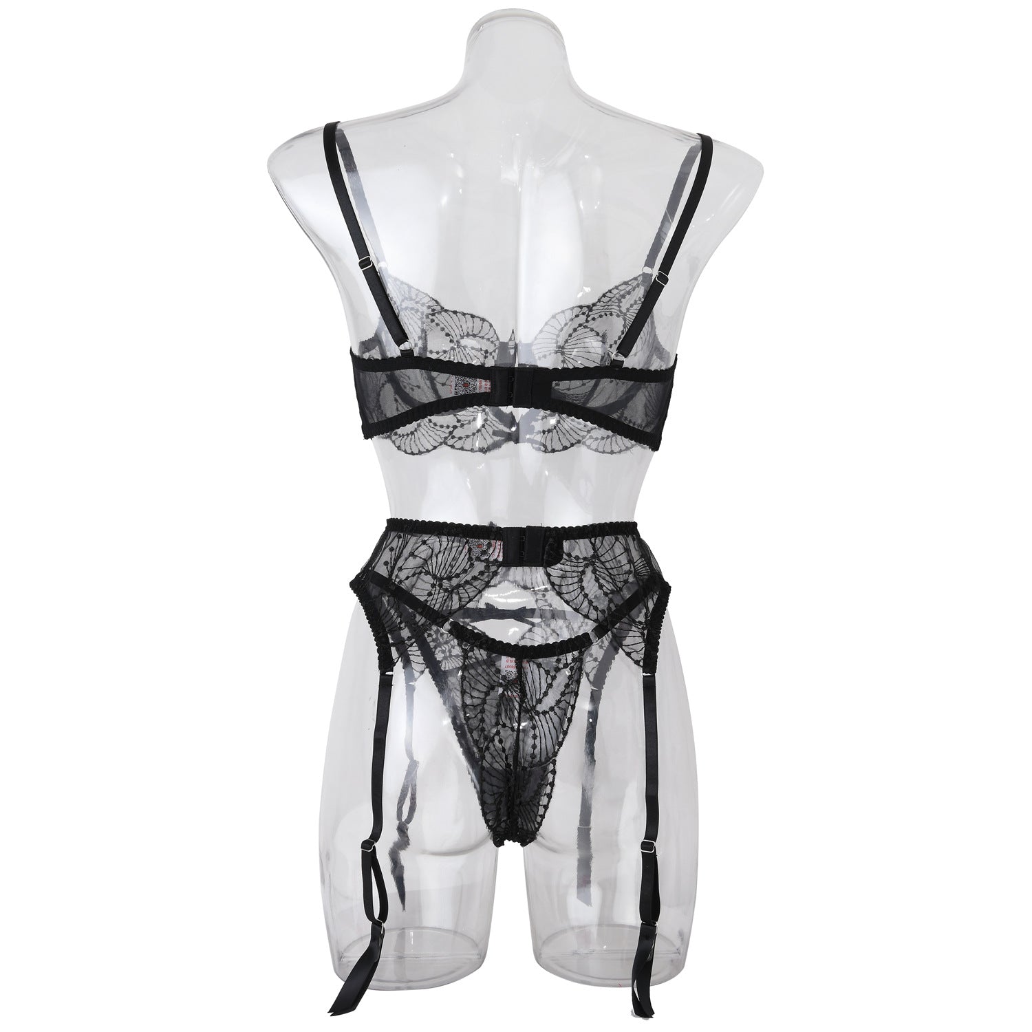 Elegance Sheer Bra and Panty Ensemble with Suspenders Back View