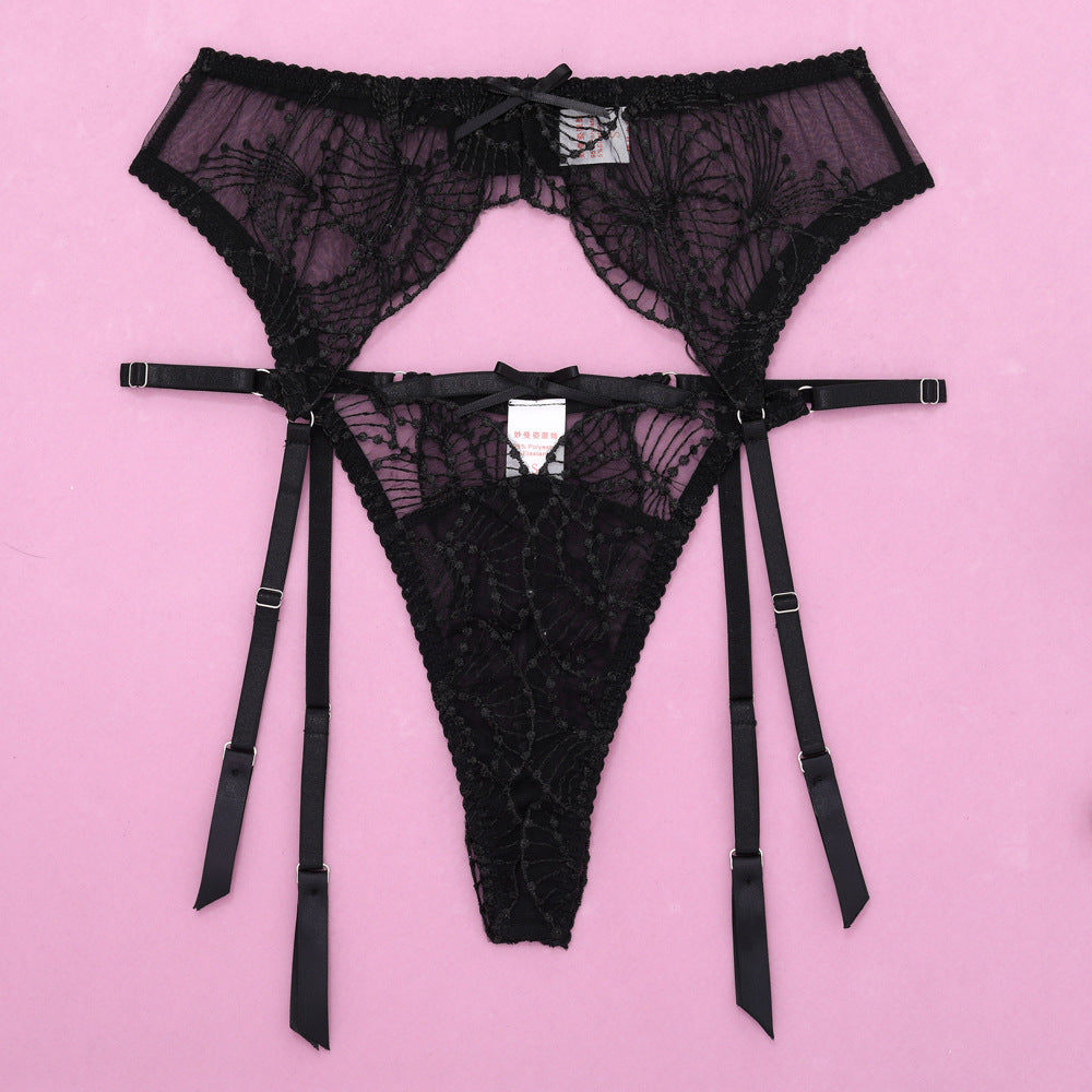 Elegance Sheer Bra and Panty Ensemble with Suspenders Under Details