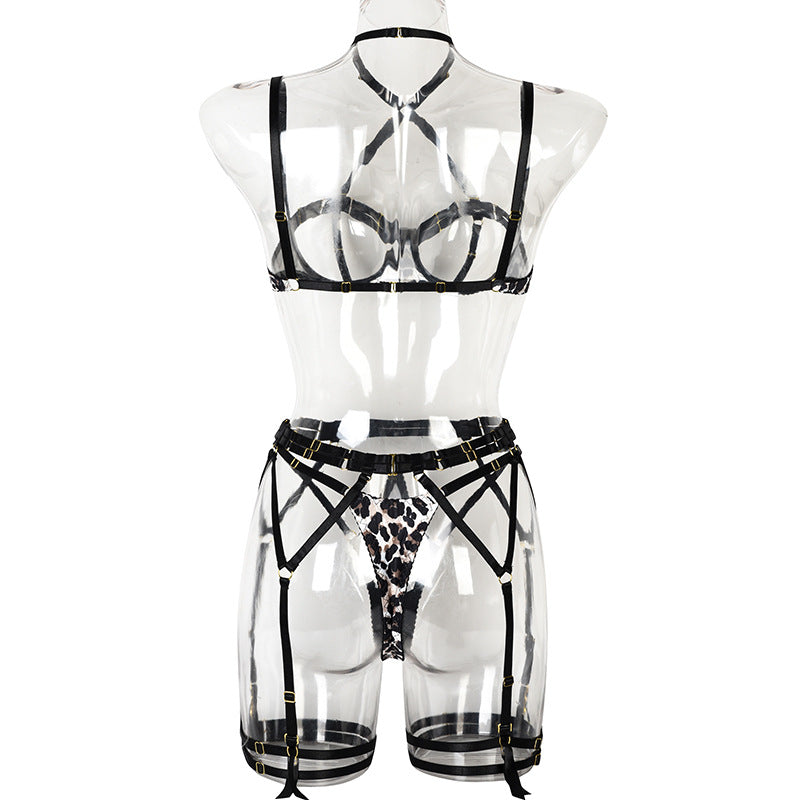 Leopard Exposure Bra Set with Halter Neck Back View