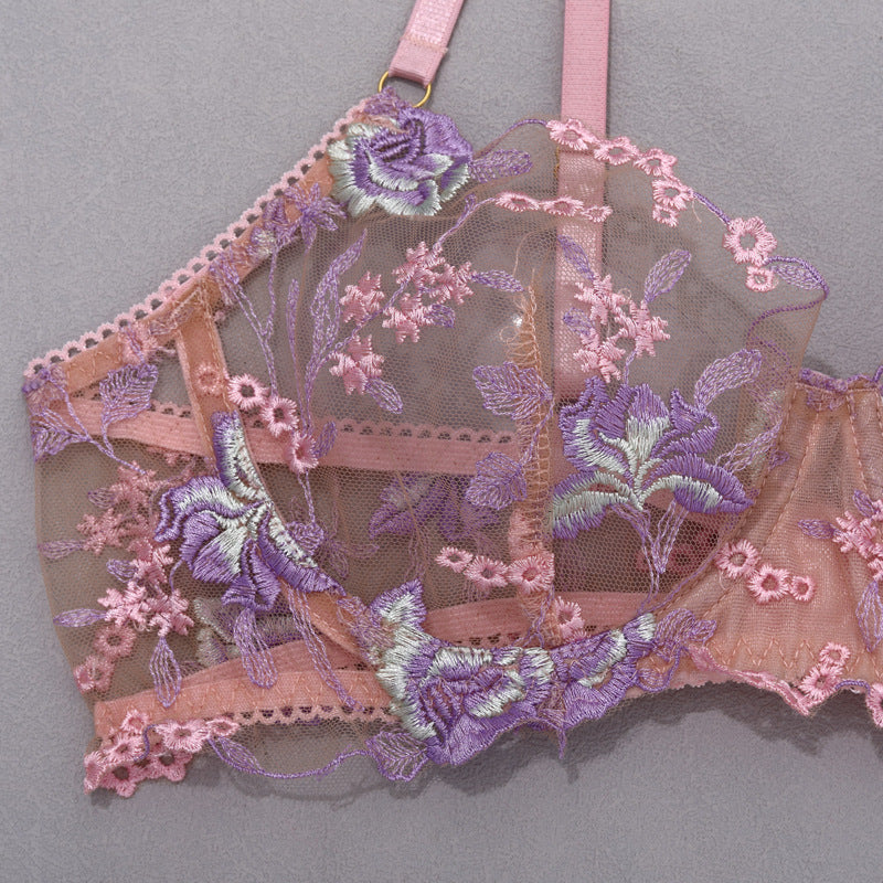 Stunning Sexy Bra and Panties Set with Purple Embroidery - B2B Lingerie Supplier Bra Detrails Show