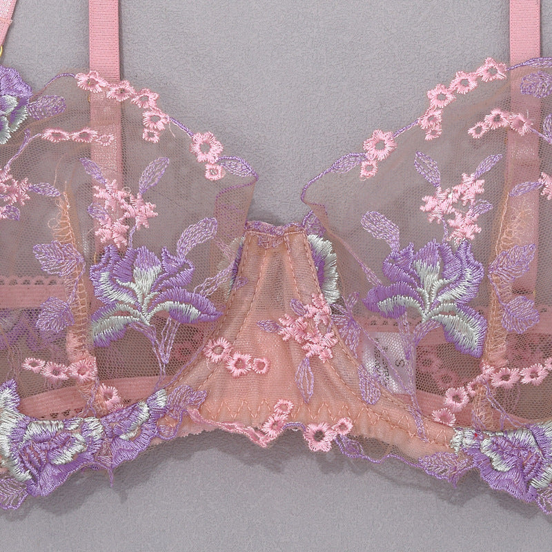 Stunning Sexy Bra and Panties Set with Purple Embroidery - B2B Lingerie Supplier Bra Show