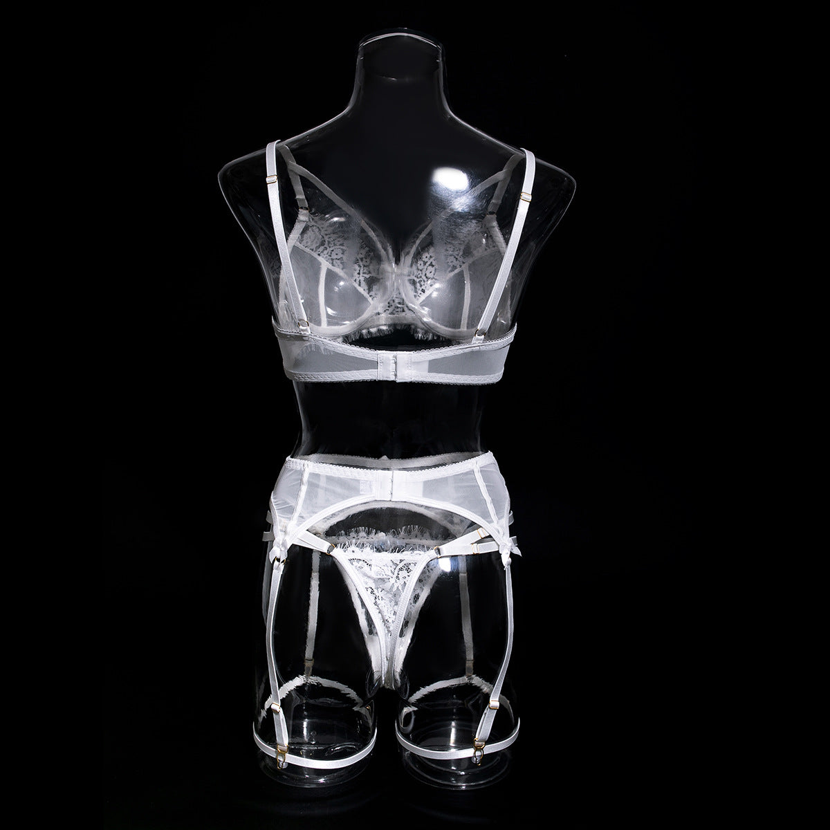 Wholesale Sexy White Bra Panty Set with Floral Lace Garter Back View
