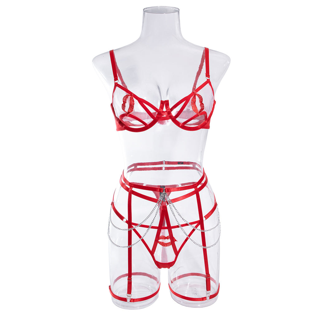 Wholesale Valentines Underwear Set with Red Lips Design Front View