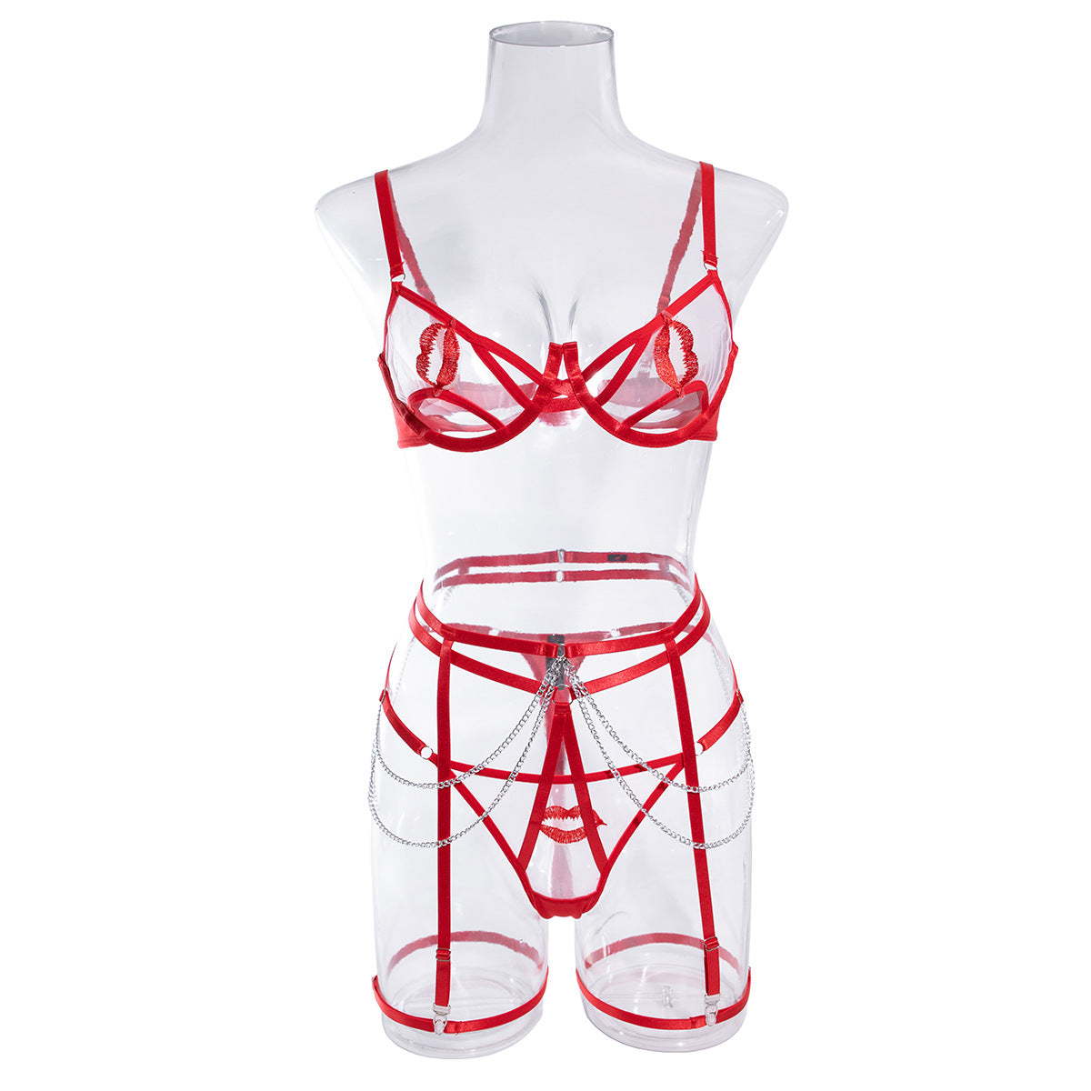 Wholesale Valentines Underwear Set with Red Lips Design Front View